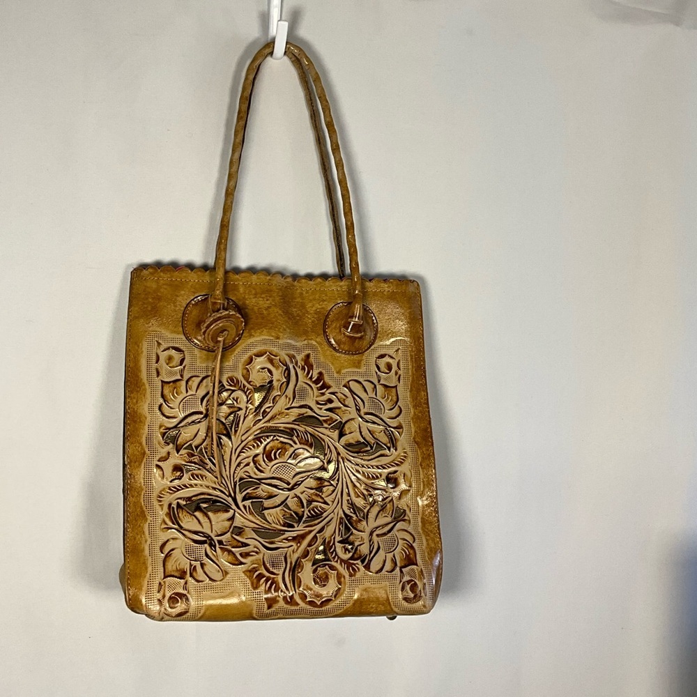 Patricia Nash Tote Floral Embossed Burnished Tan